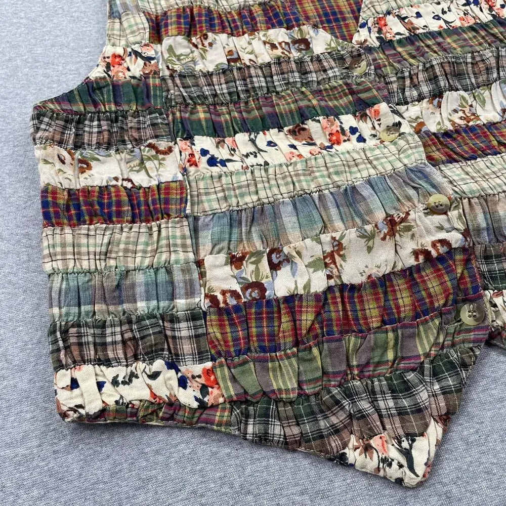 VTG Paul Harris Patchwork Vest Womens M Floral Plaid Cottagecore Fairy Grunge